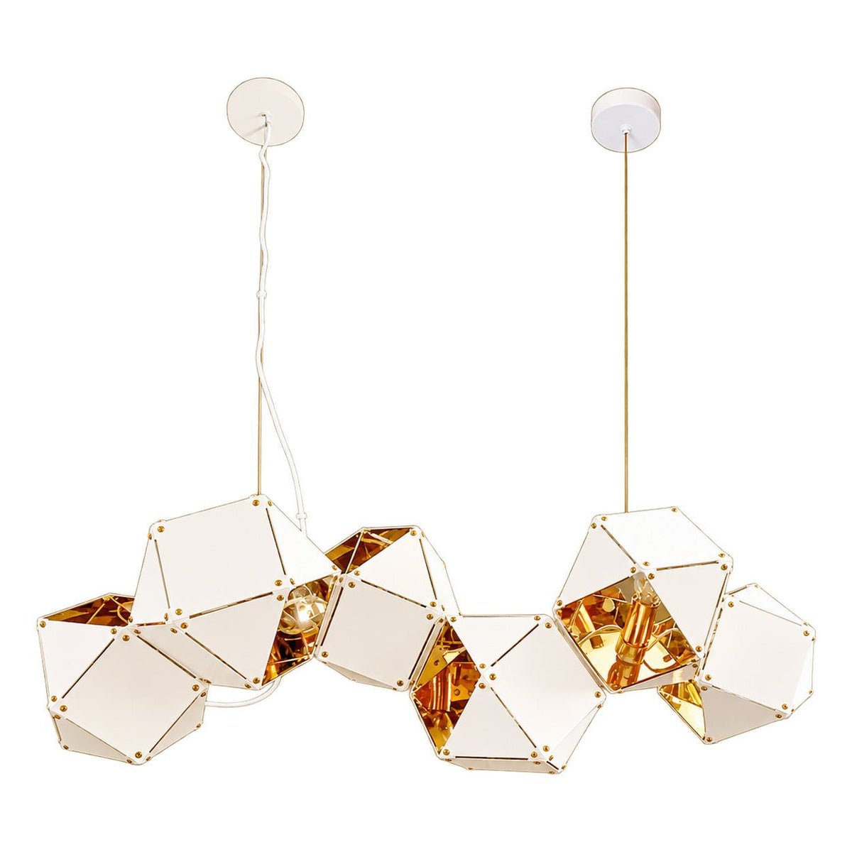White background 1254 by 1254 product image: E14 6 Light Magic Box Pendant, White & Gold