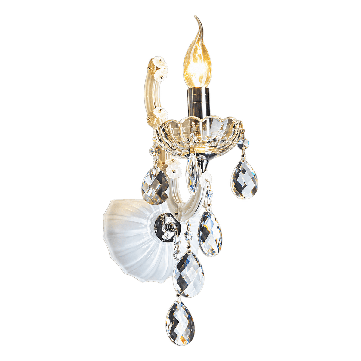 Transparent 1254 by 1254 product cutout: 1 Arm White Glass & Crystal Wall Light