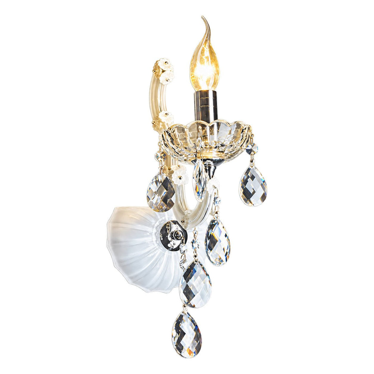 White background 1254 by 1254 product image: 1 Arm White Glass & Crystal Wall Light