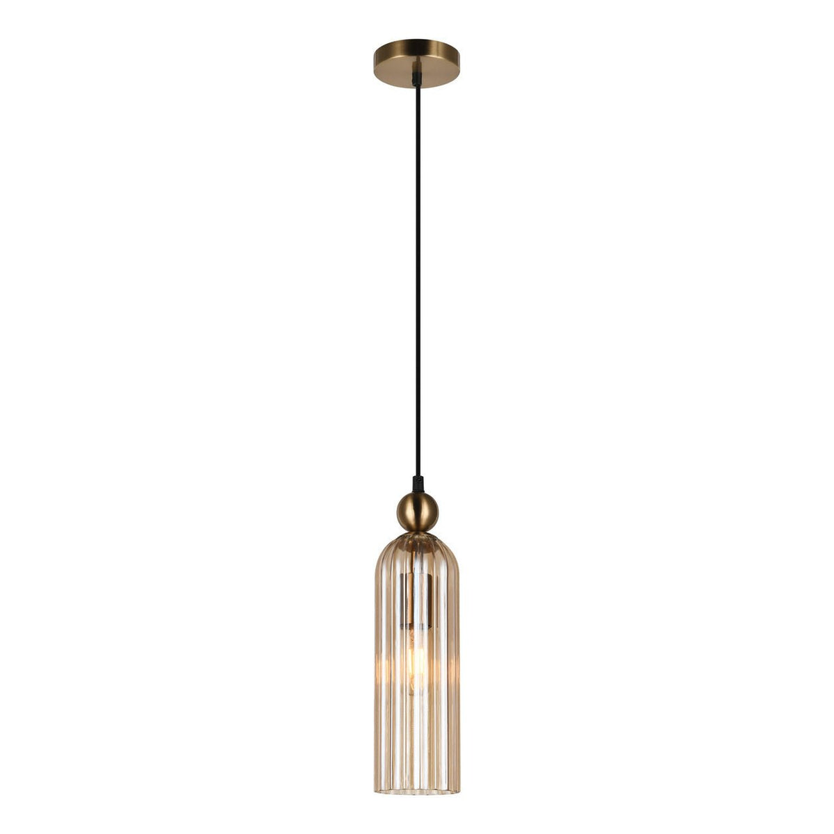 Belle Glass Pendant - Satin Gold with Amber Glass — white background