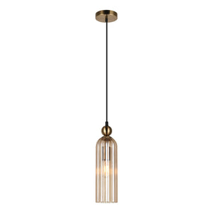 Belle Glass Pendant - Satin Gold with Amber Glass — white background