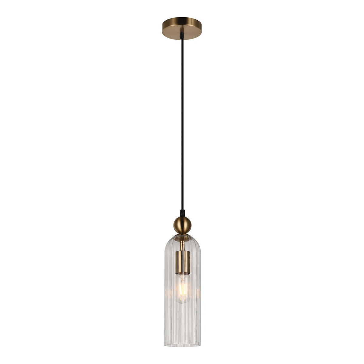 Belle Glass Pendant - Satin Gold with Clear Glass — white background