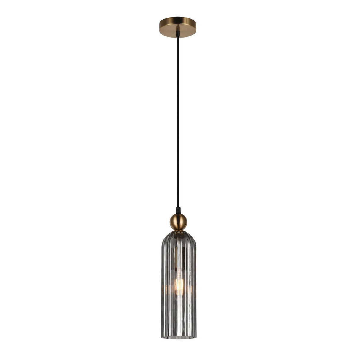 Belle Glass Pendant - Satin Gold with Smoke Glass — white background