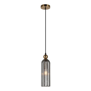 Belle Glass Pendant - Satin Gold with Smoke Glass — white background