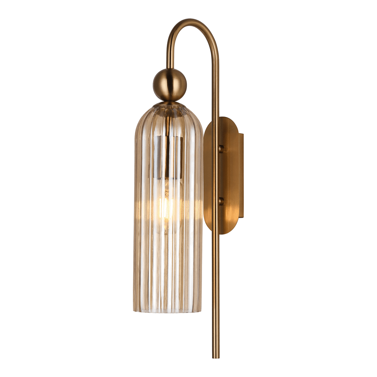 Belle Glass Wall Light - Satin Gold with Amber Glass — transparent background
