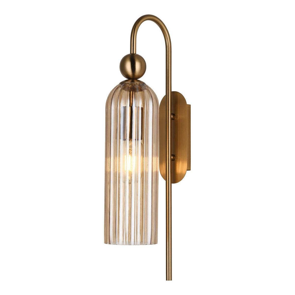 Belle Glass Wall Light - Satin Gold with Amber Glass — white background