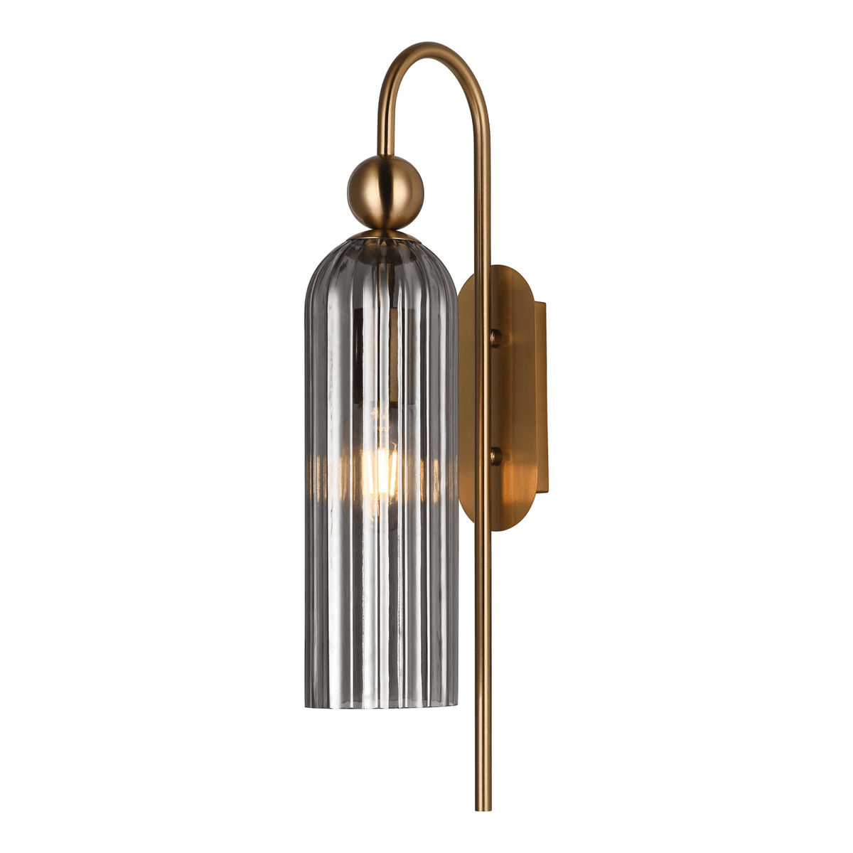 Belle Glass Wall Light - Satin Gold with Smoke Glass — transparent background