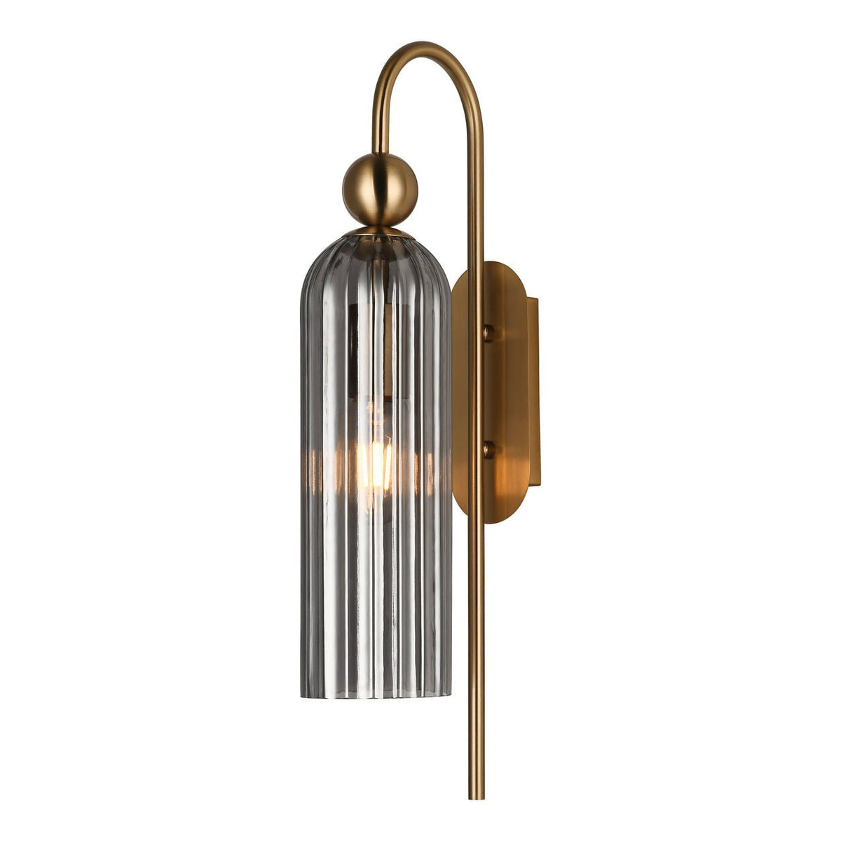 Belle Glass Wall Light - Satin Gold with Smoke Glass — white background