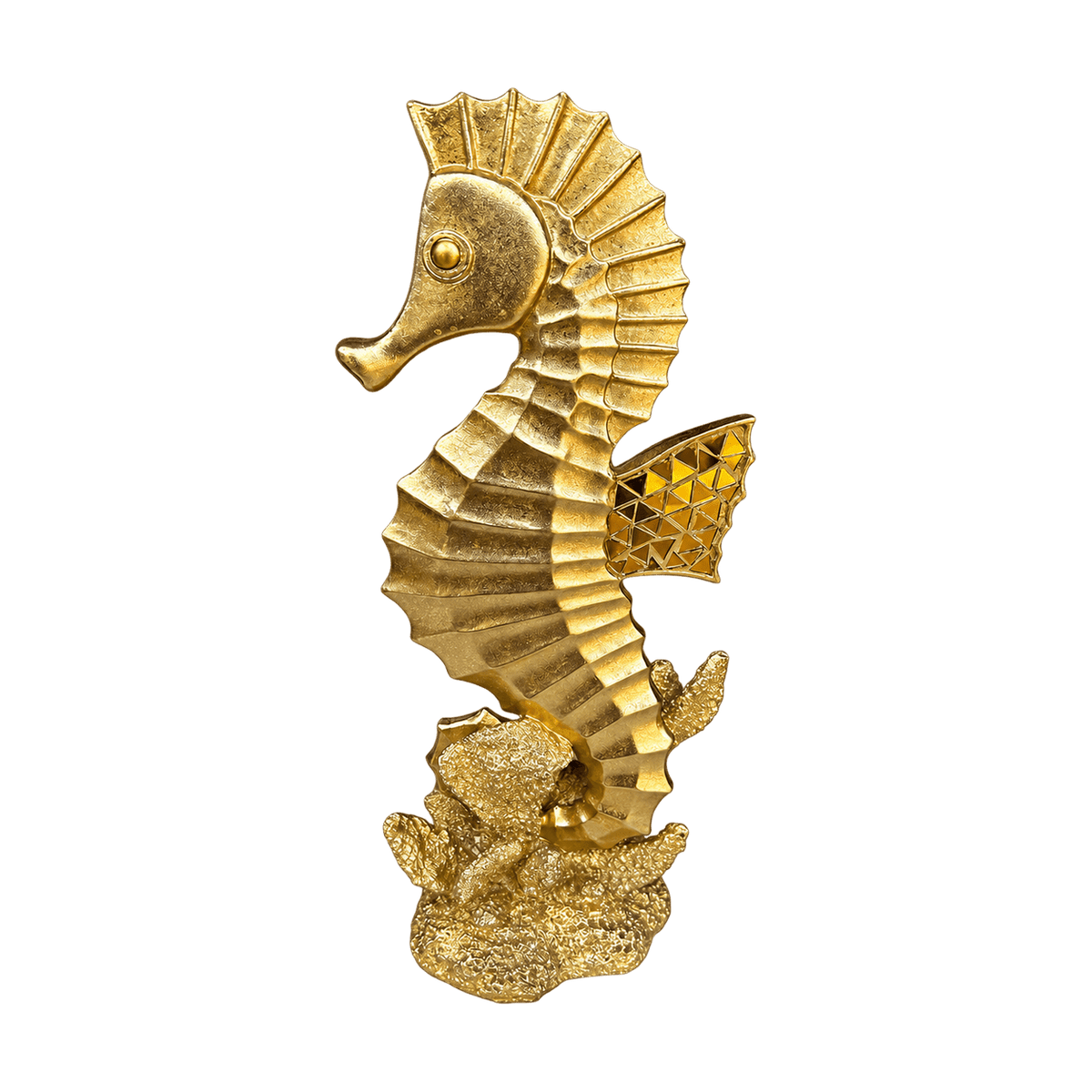 Gold Shiny Seahorse Figurine, transparent background