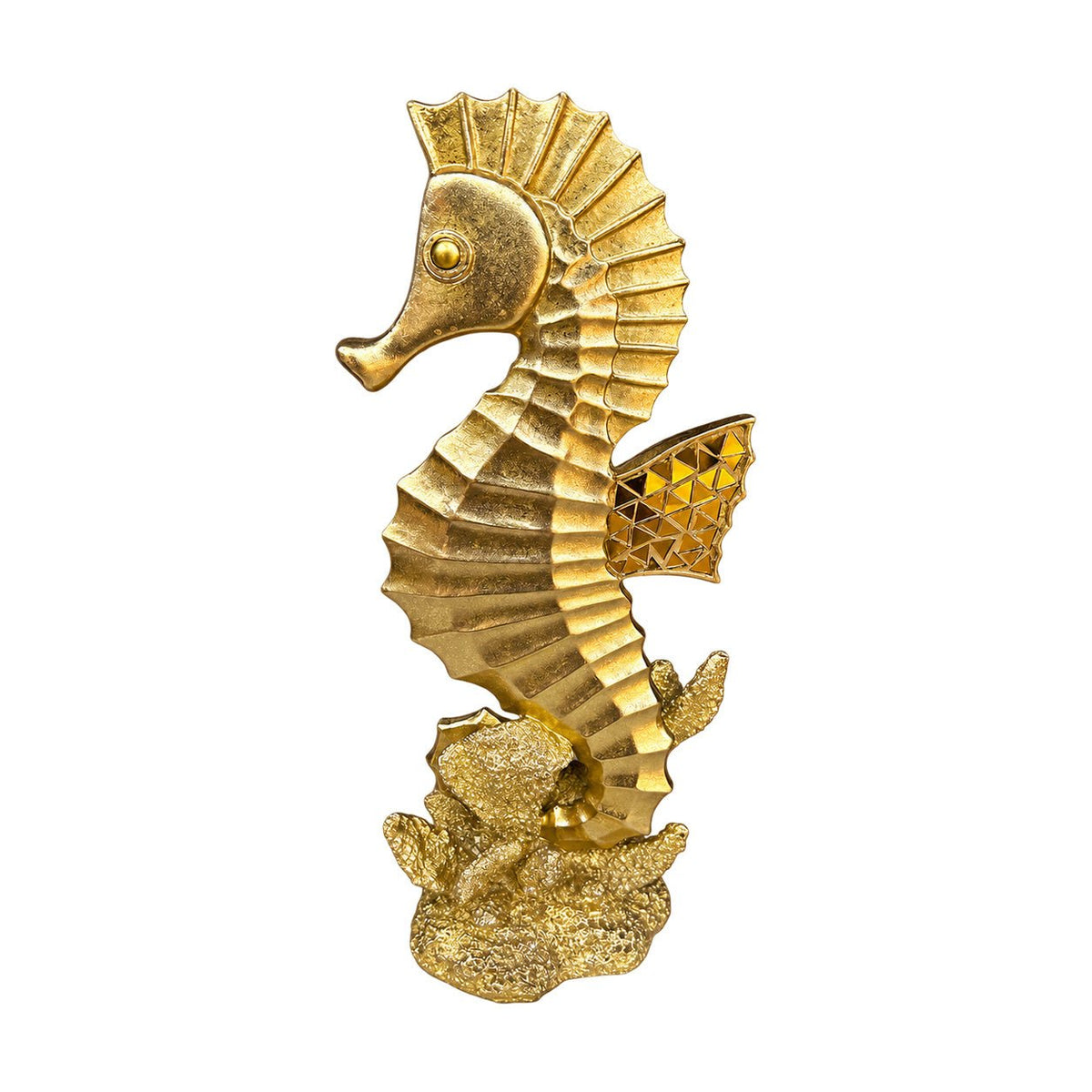 Gold Shiny Seahorse Figurine, white background