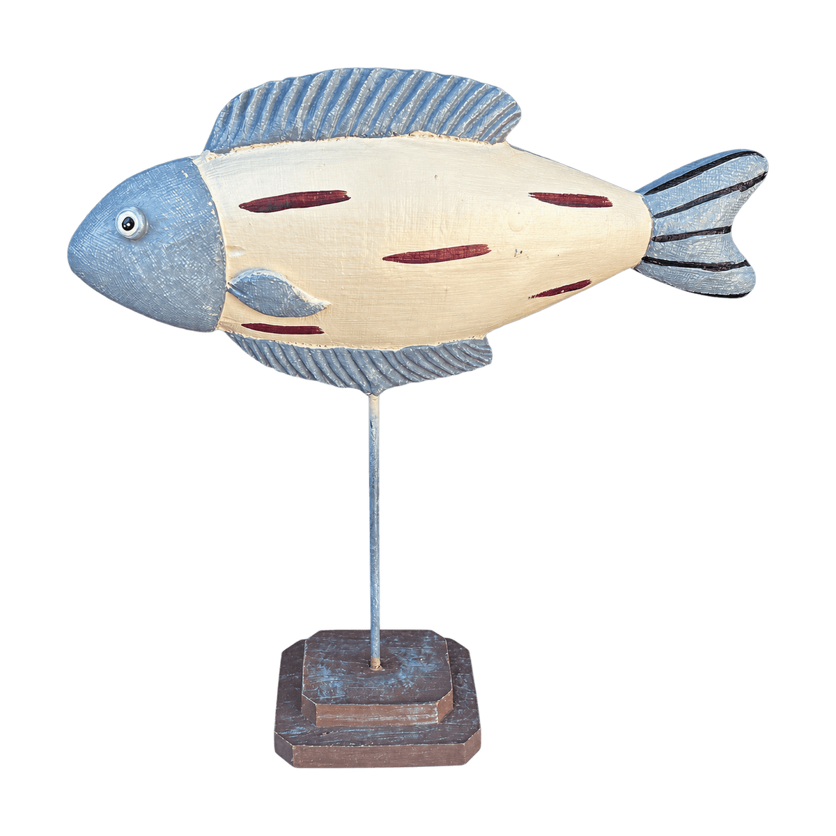 Beige & Grey Fish Figurine with Brown Stripes, transparent background
