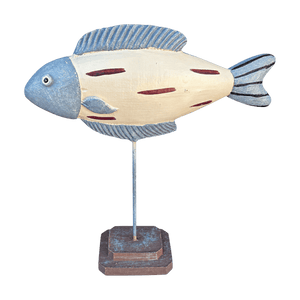 Beige & Grey Fish Figurine with Brown Stripes, transparent background
