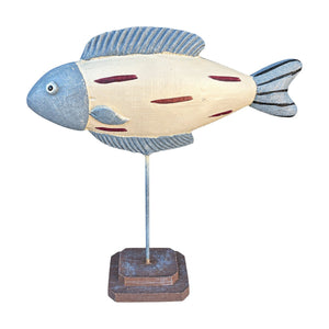 Beige & Grey Fish Figurine with Brown Stripes, white background