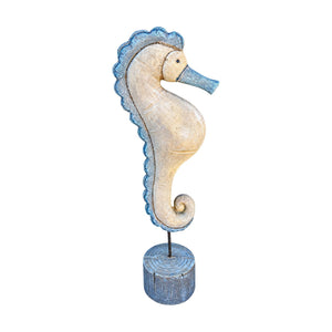 Brown & Blue-Grey Seahorse Figurine, white background