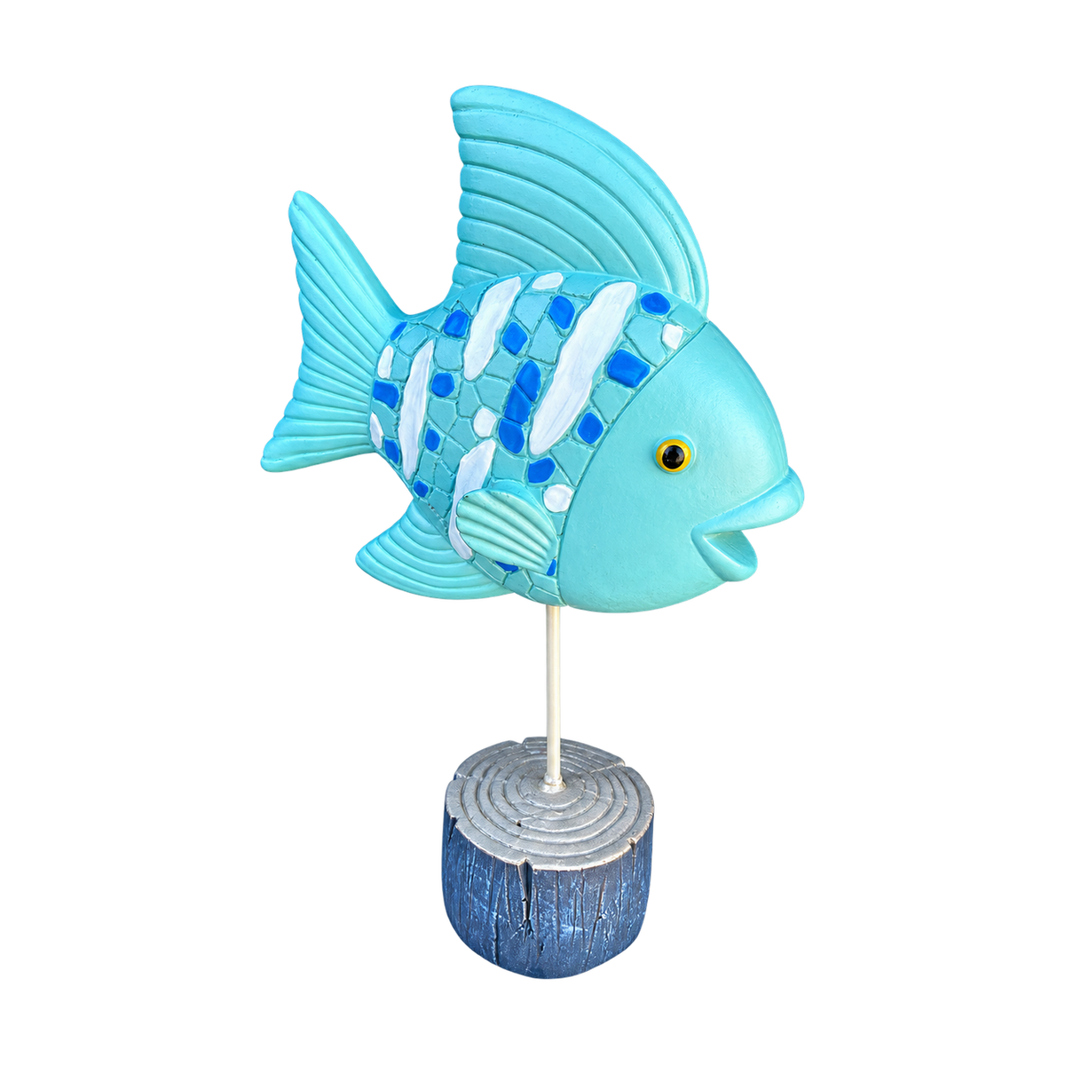 Mint Fish Figurine with White Stripes and Blue Dots, transparent background