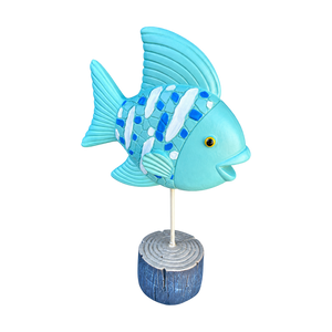 Mint Fish Figurine with White Stripes and Blue Dots, transparent background