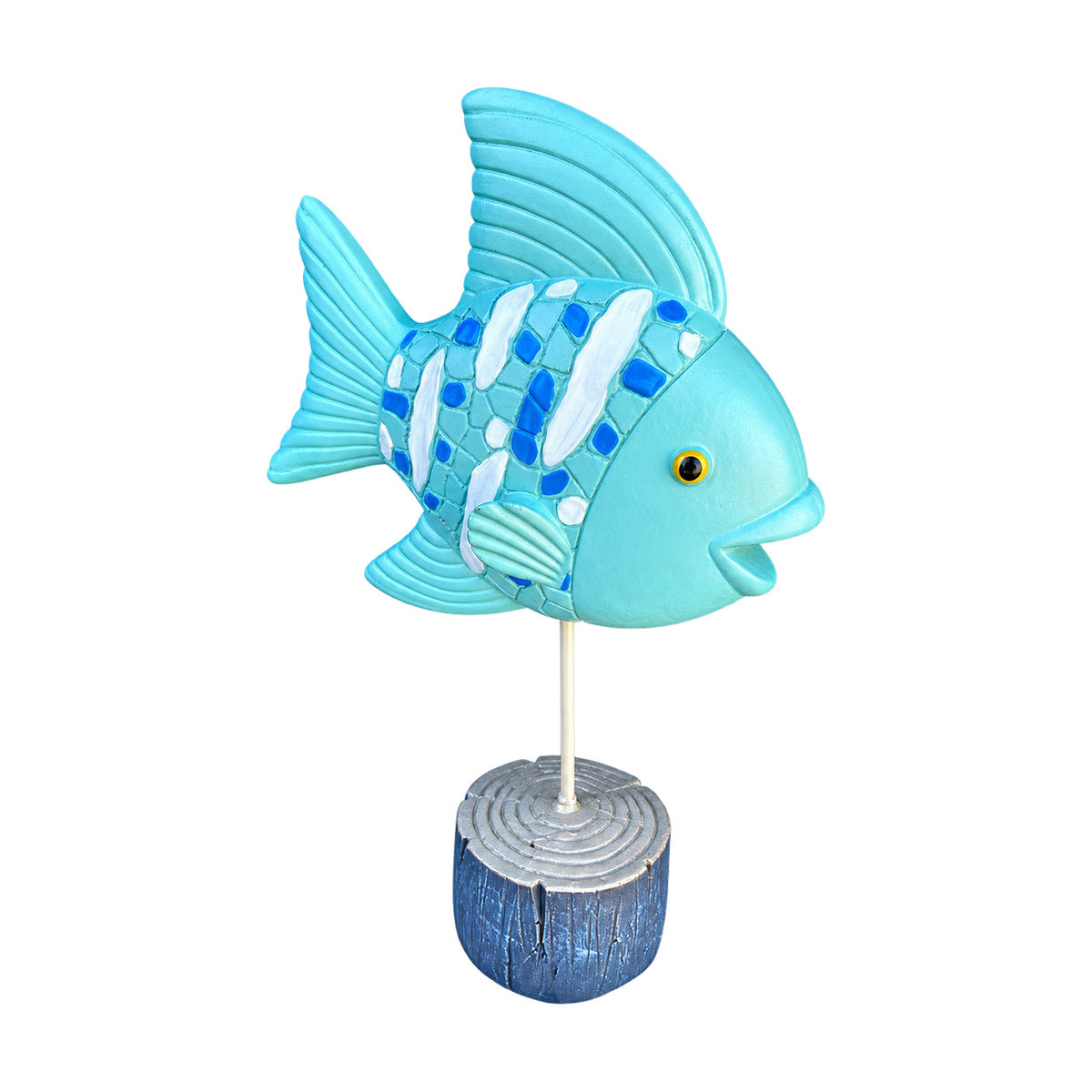 Mint Fish Figurine with White Stripes and Blue Dots, white background