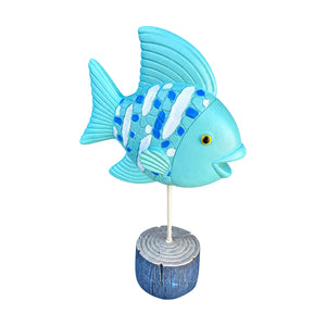 Mint Fish Figurine with White Stripes and Blue Dots, white background