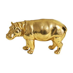 Golden Hippo Figurine, white background