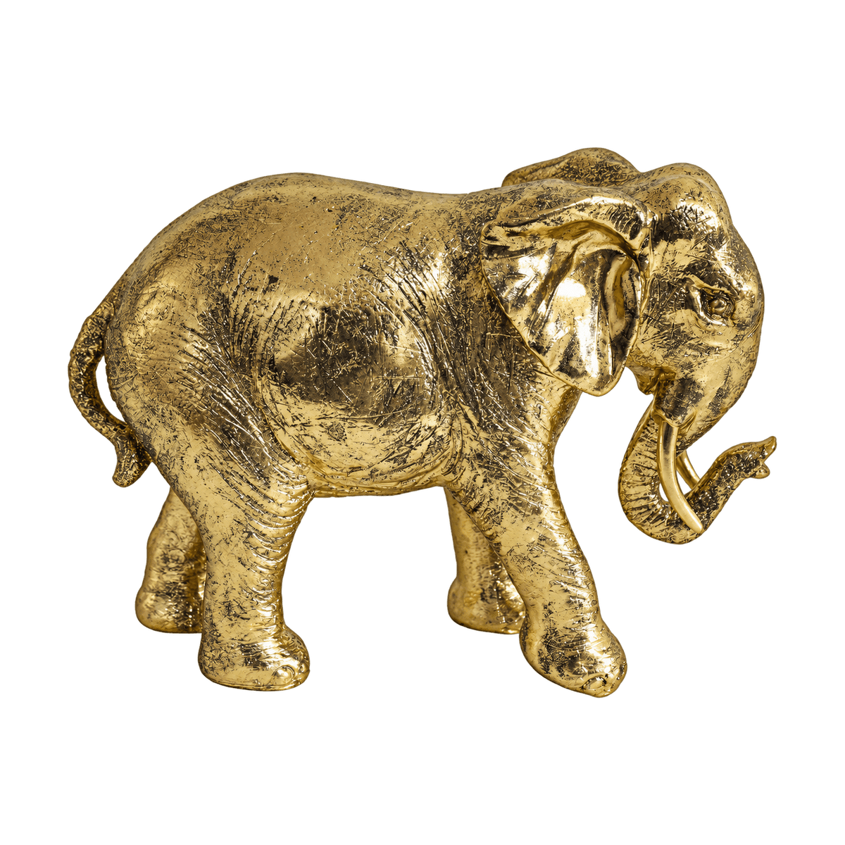 Large Gold Walking Elephant Figurine, transparent background