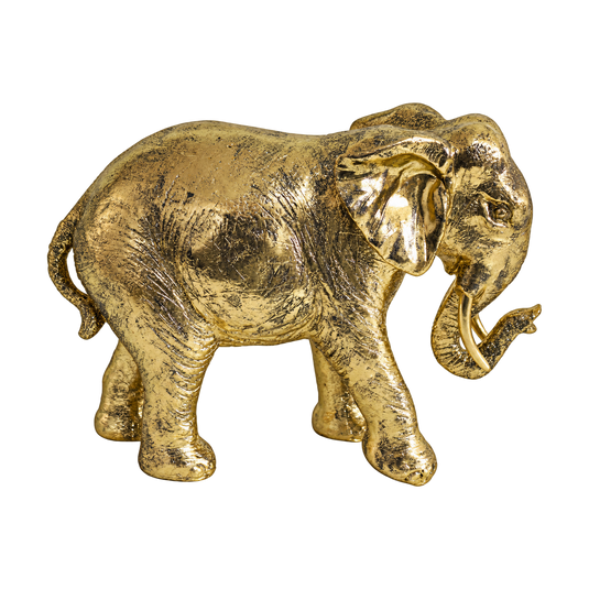 Large Gold Walking Elephant Figurine, transparent background