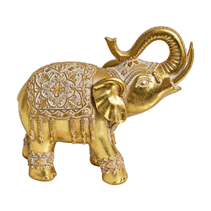 Trunk-Up Golden Elephant Figurine, transparent background