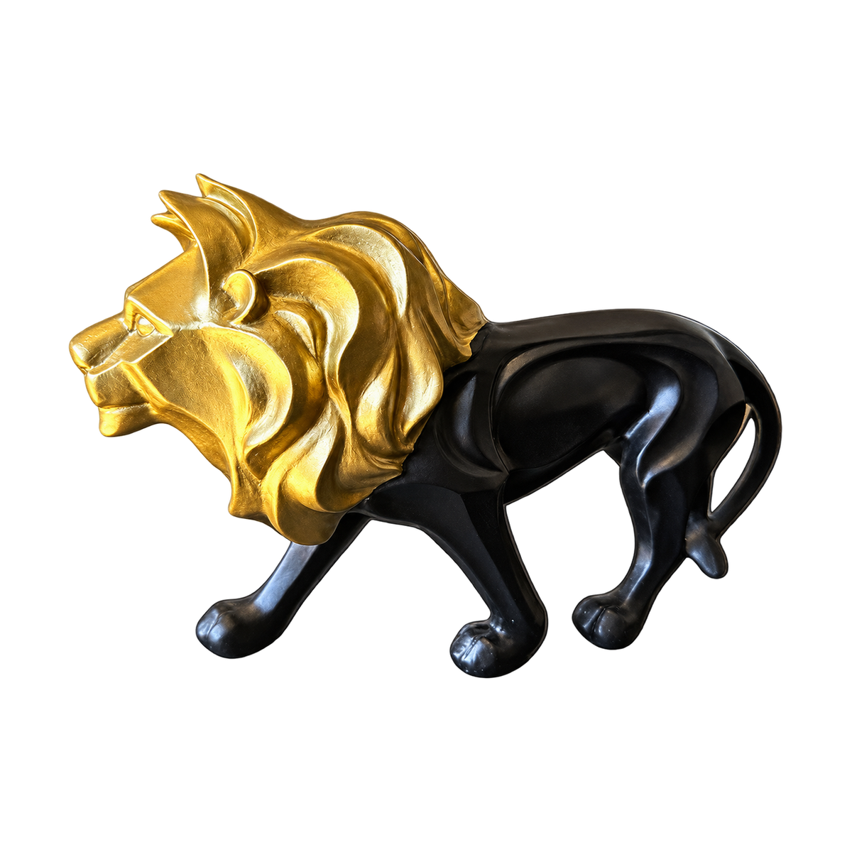 Gold-Mane Black Lion Figurine, transparent background