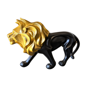 Gold-Mane Black Lion Figurine, transparent background