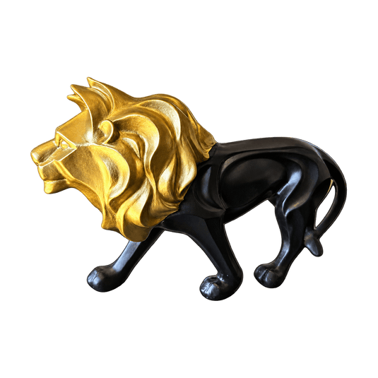 Gold-Mane Black Lion Figurine, transparent background