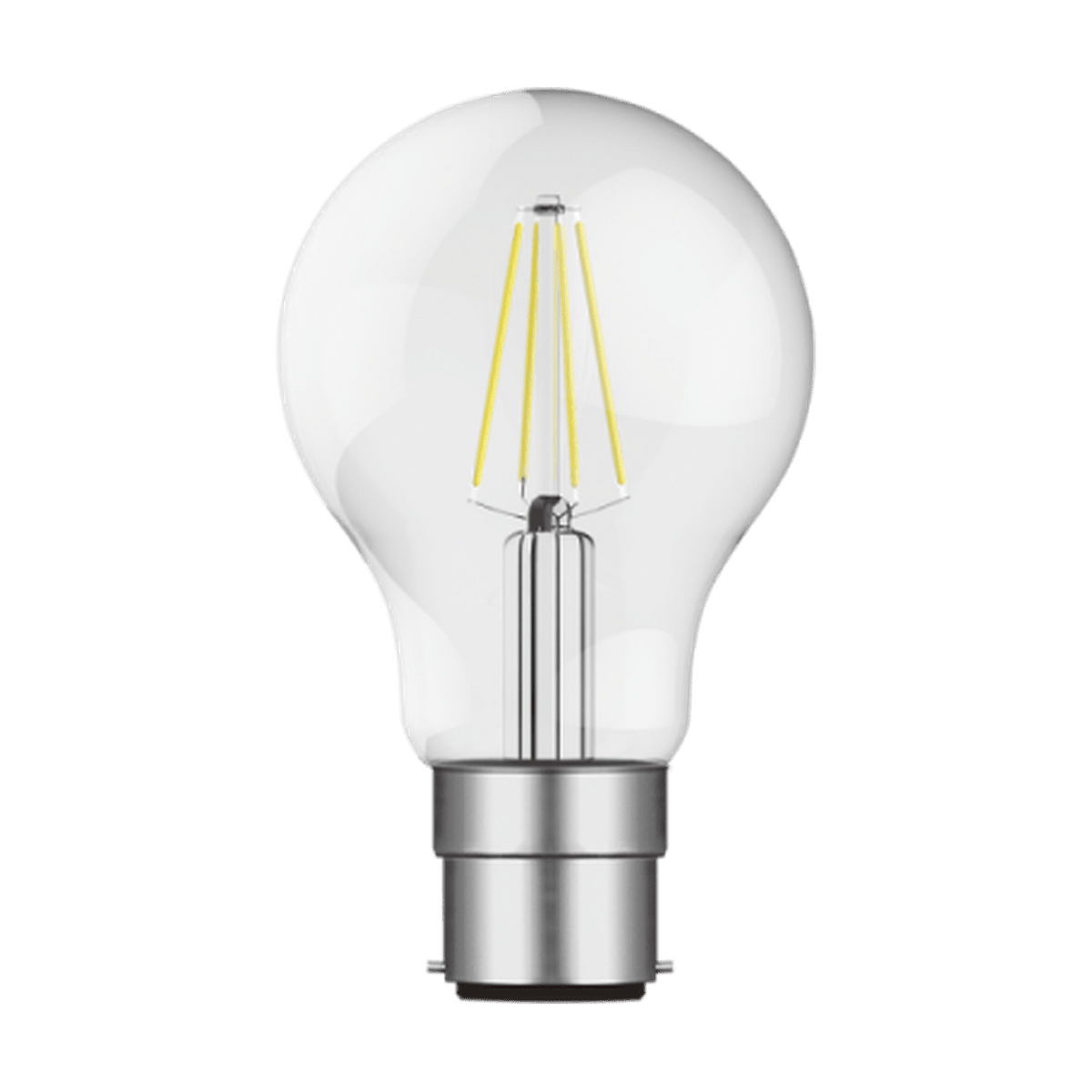 6.5W Clear A60 Filament LED Bulb, B22, 4000K, Dimmable — transparent background product image