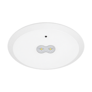 White 6W emergency LED downlight with twin emergency lenses on transparent background