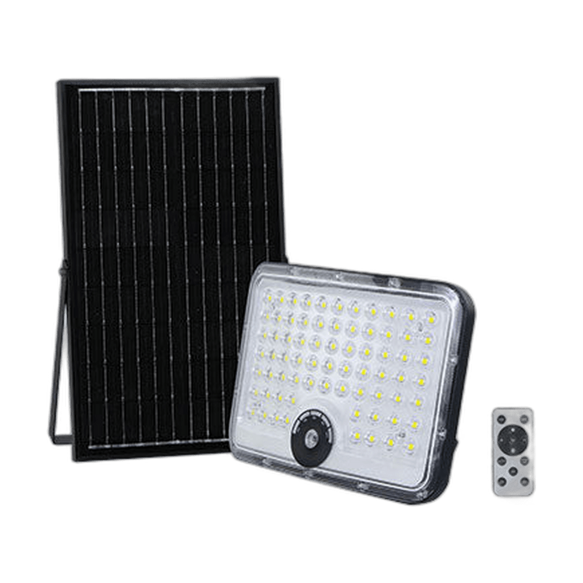 100W 3CCT LED Solar Floodlight Kit, 15W Panel, 3.2V/15Ah Battery with Remote — transparent background product image