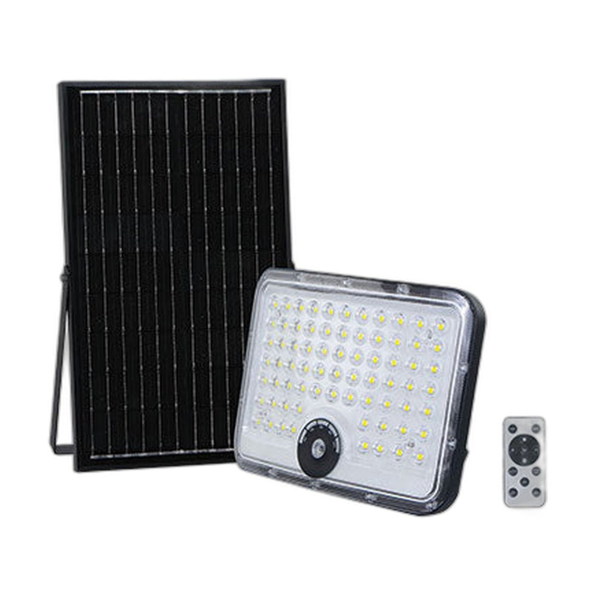 100W 3CCT LED Solar Floodlight Kit, 15W Panel, 3.2V/15Ah Battery with Remote — white background product image