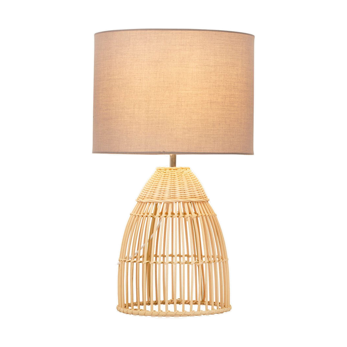 Wick Natural Woven Rattan Table Lamp with Fabric Shade product image on a white background