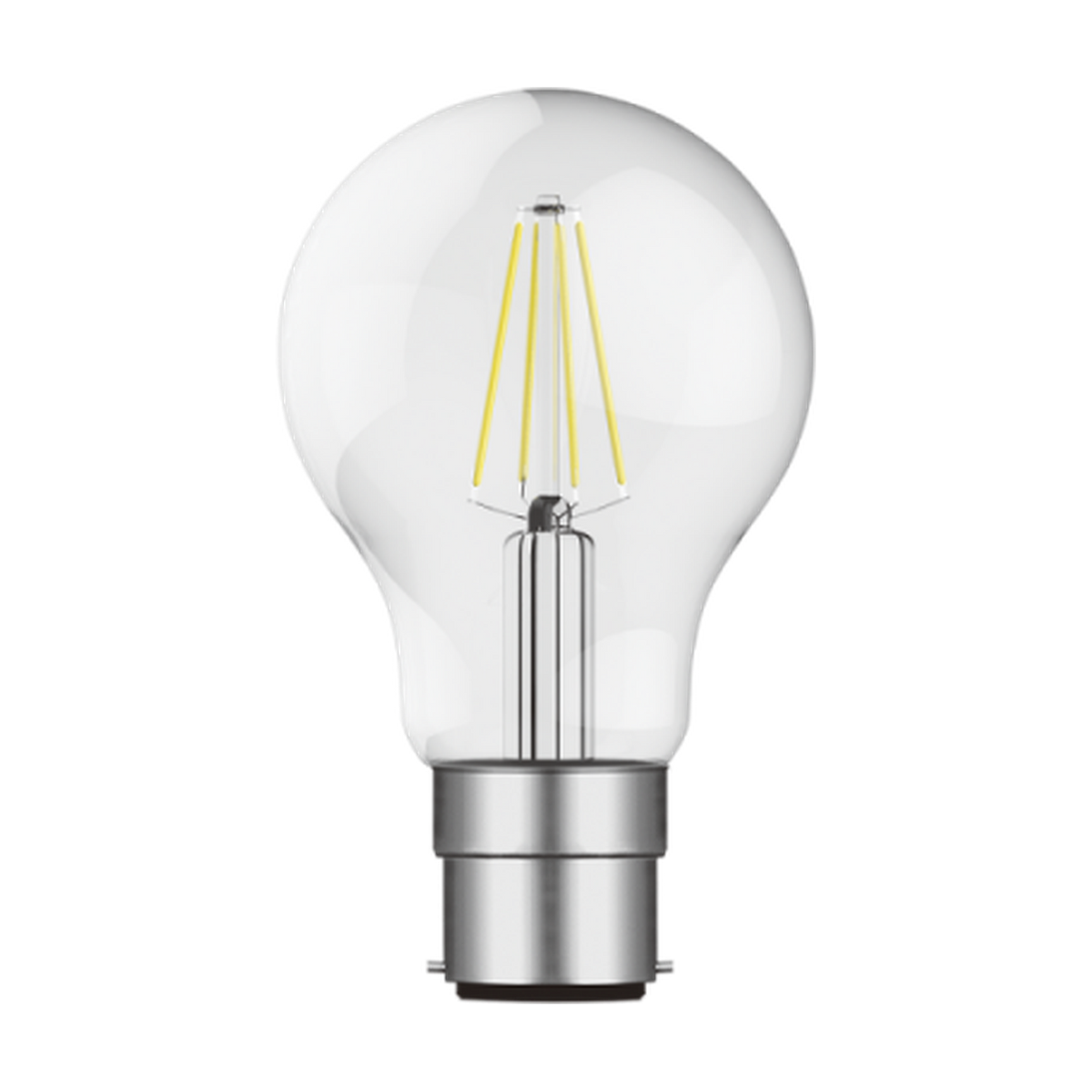 6.5W Clear A60 Filament LED Bulb, B22, 2700K, Dimmable product image on a transparent background