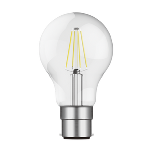 6.5W Clear A60 Filament LED Bulb, B22, 2700K, Dimmable product image on a transparent background