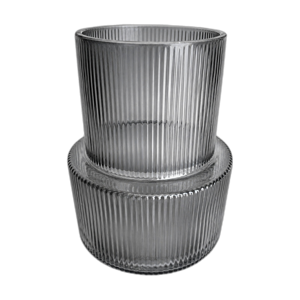 Grey Ribbed Glass Vase — transparent background