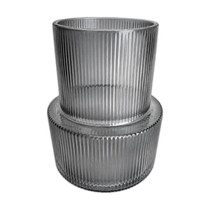 Grey Ribbed Glass Vase — white background