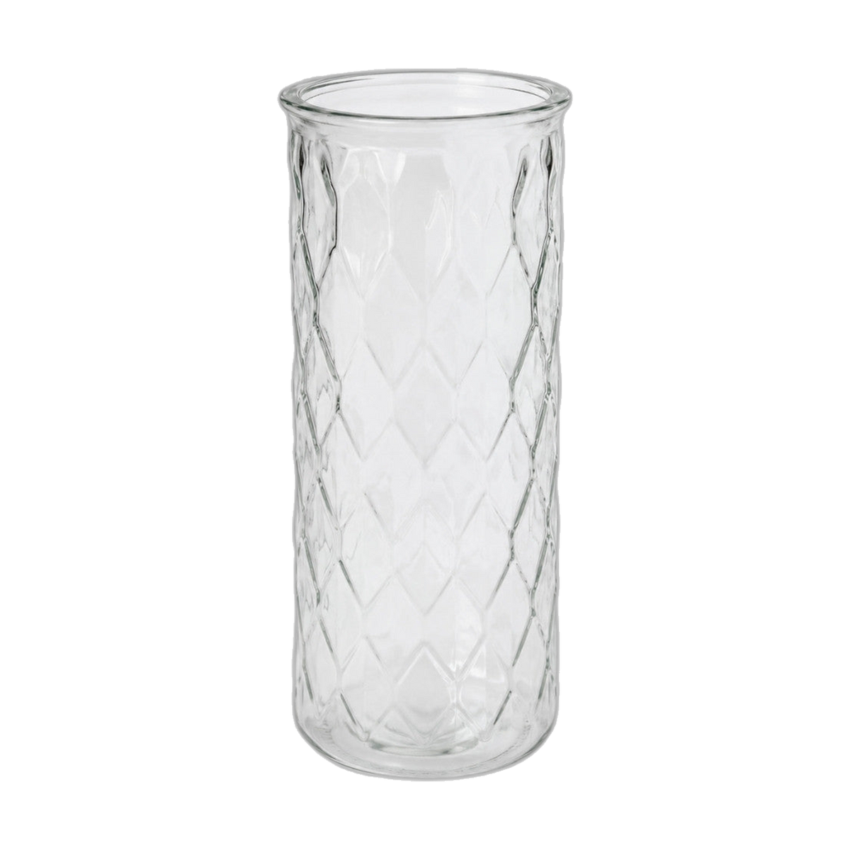 Clear Diamond Textured Glass Cylinder Vase — transparent background