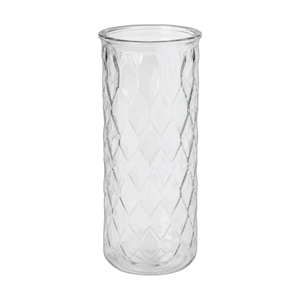 Clear Diamond Textured Glass Cylinder Vase — transparent background