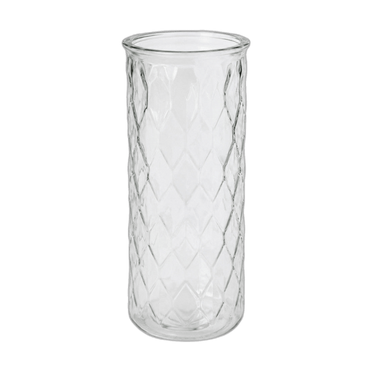 Clear Diamond Textured Glass Cylinder Vase — transparent background