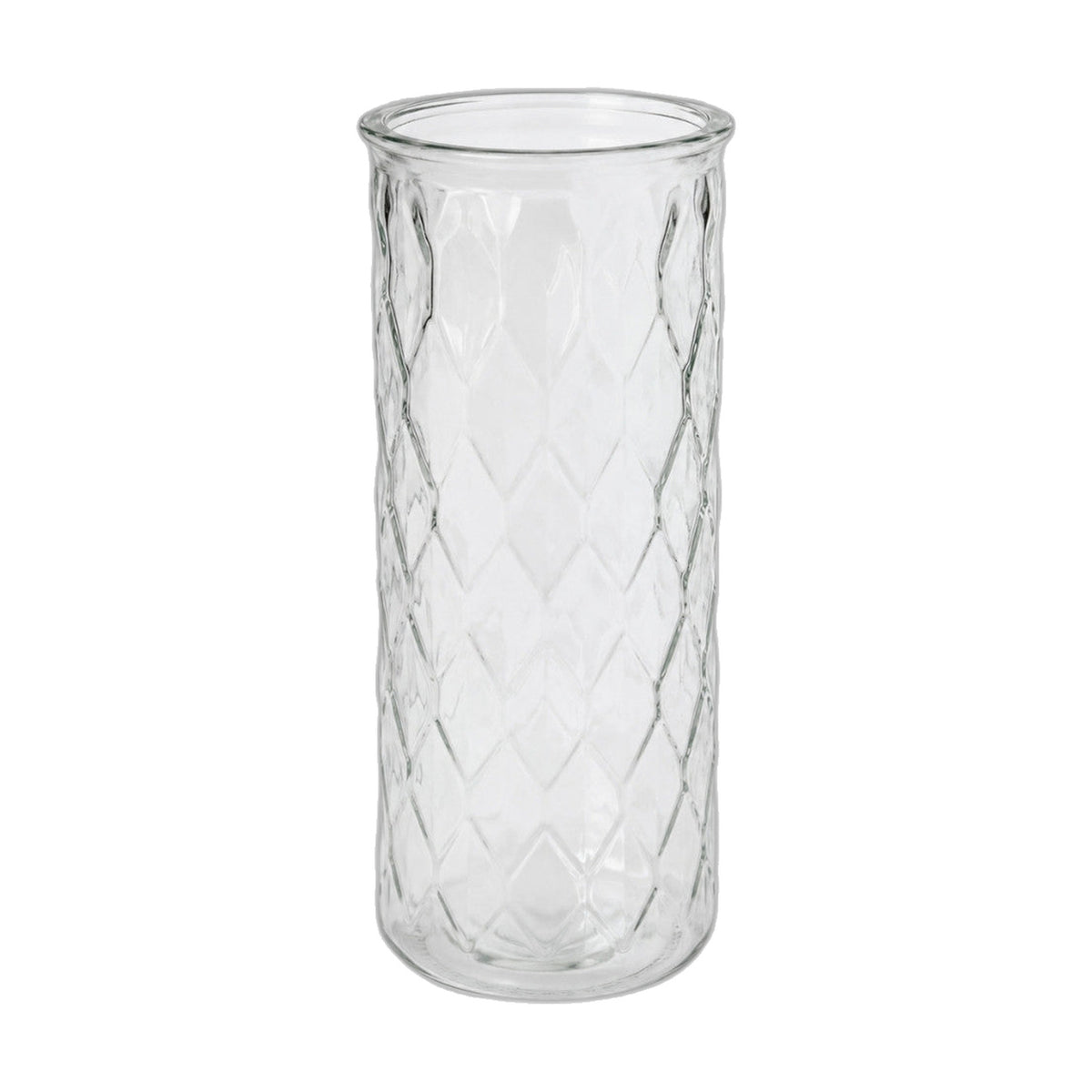 Clear Diamond Textured Glass Cylinder Vase — white background