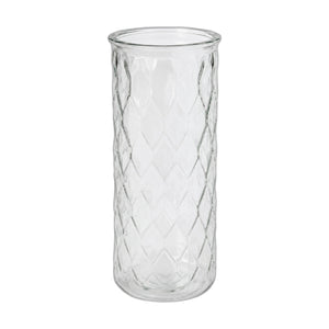 Clear Diamond Textured Glass Cylinder Vase — white background
