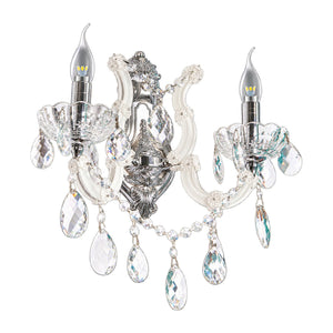 2-Light White Glass & Crystal Wall Light, E14 — white background