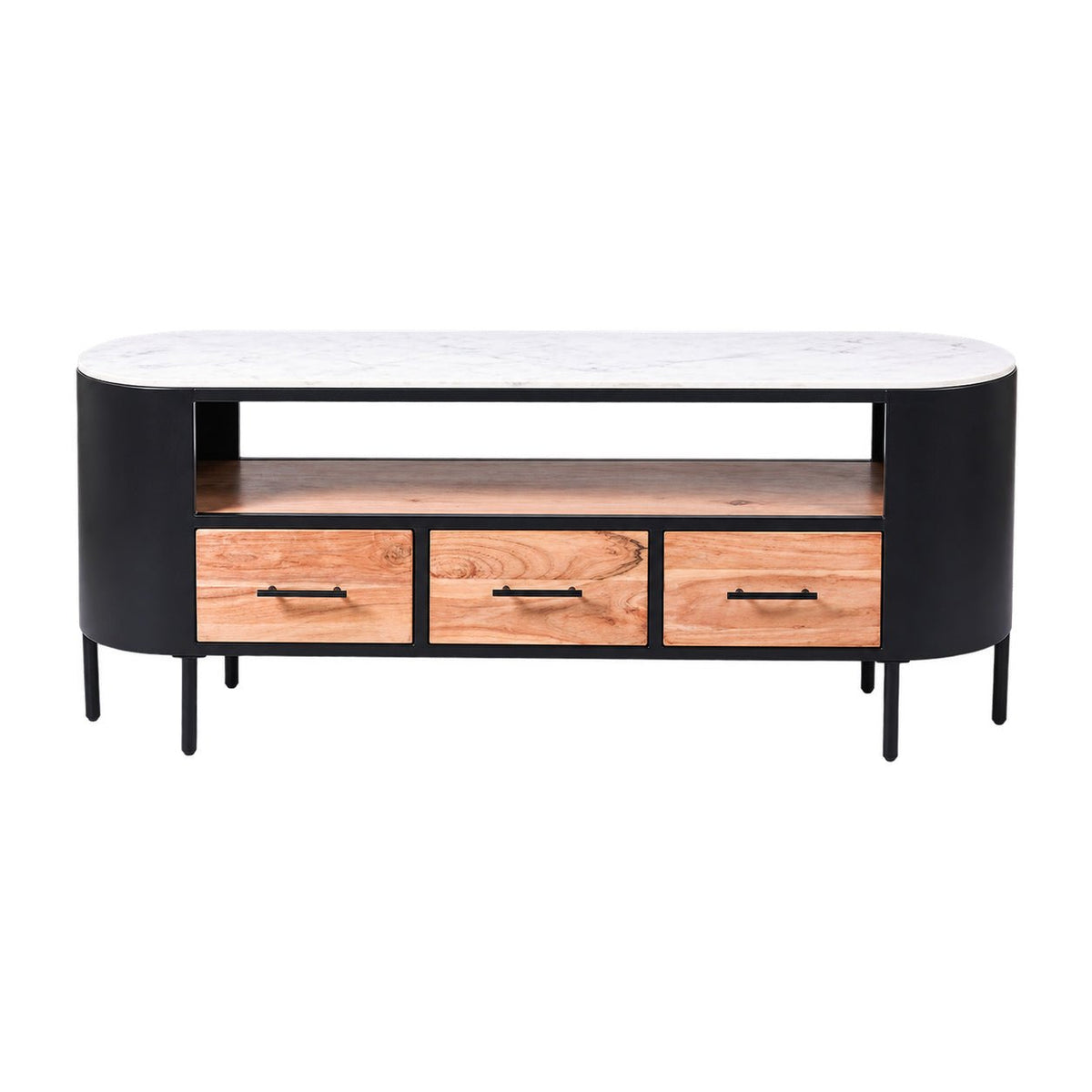 Industrial Chic Marblewood TV Cabinet 145cm × 40cm × 60cm — white background