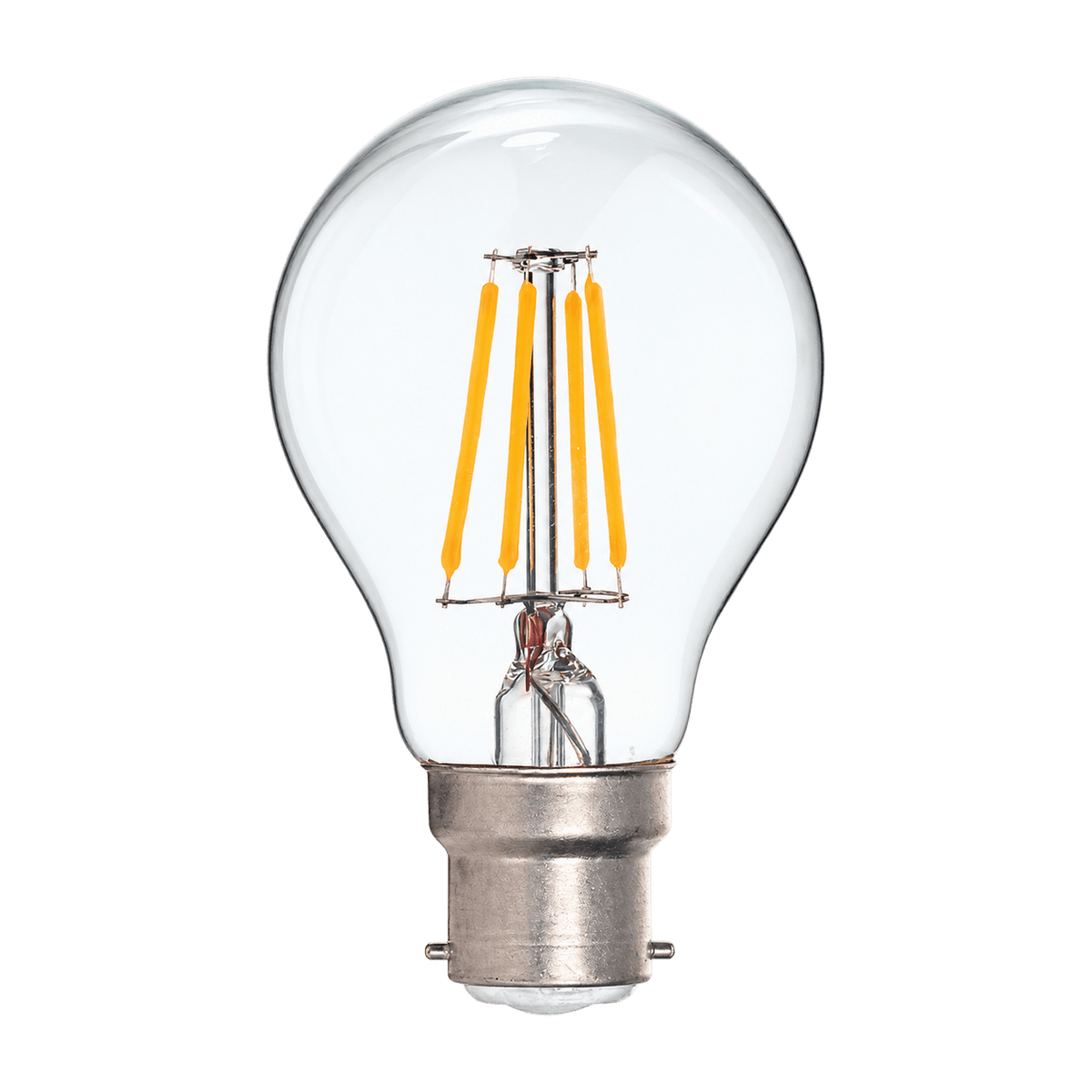 4W Clear A60 Filament LED Bulb, B22, 4000K, transparent background, 1254 × 1254