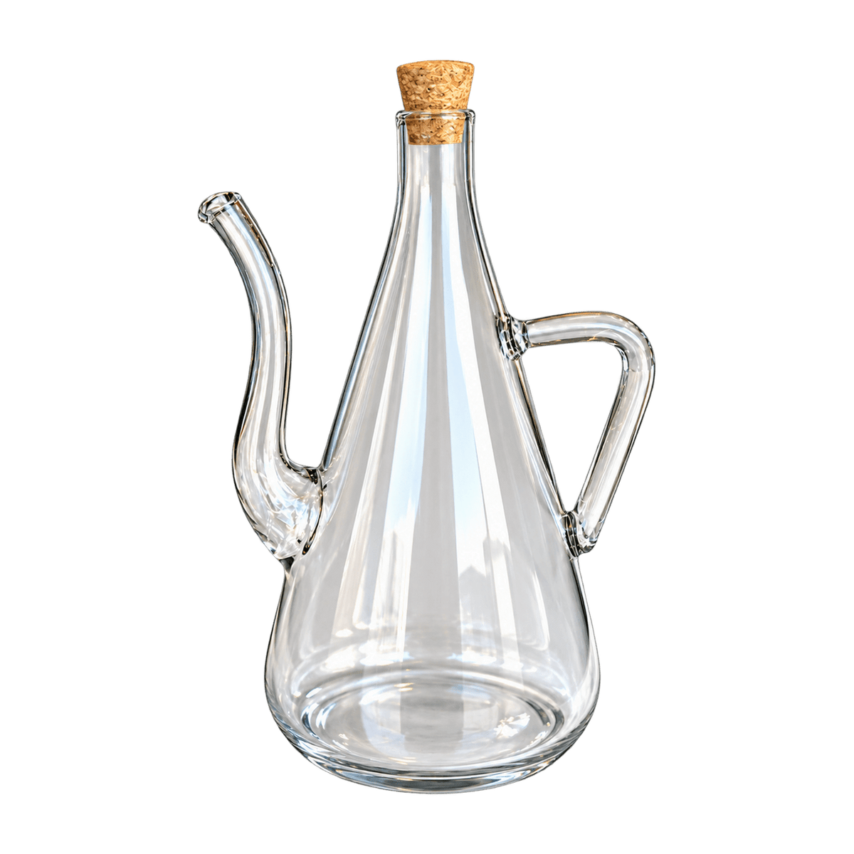 Clear Glass Oil Pot 500ml with Cork Stopper, transparent background, 1254 × 1254