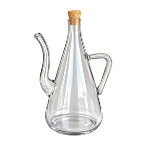 Clear Glass Oil Pot 500ml with Cork Stopper, transparent background, 1254 × 1254