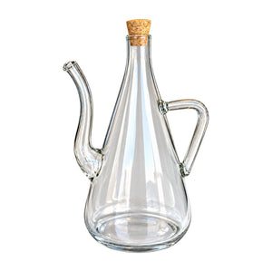 Clear Glass Oil Pot 500ml with Cork Stopper, white background, 1254 × 1254