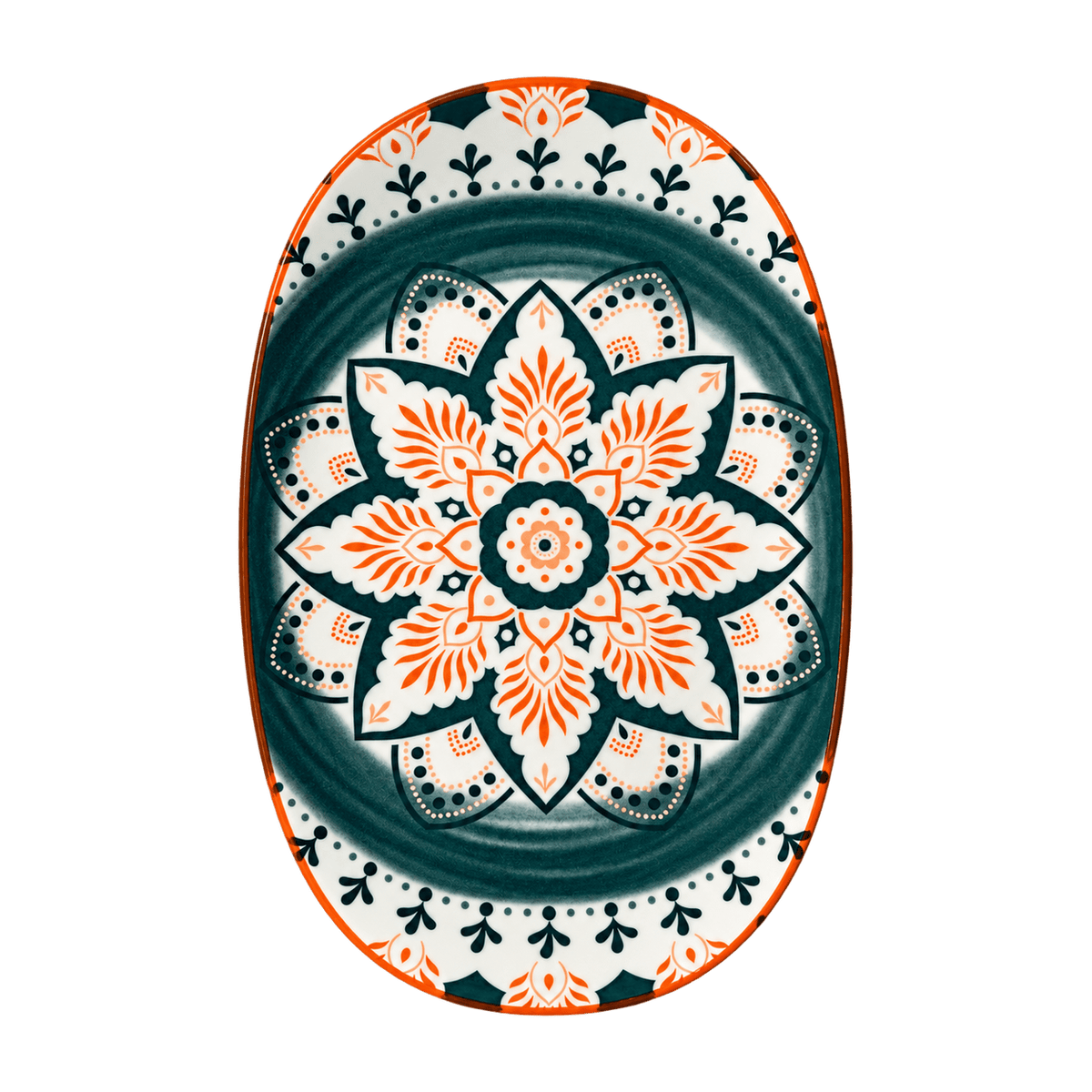 Ceramic Oval Plate - Forest Bloom, transparent background, 1254 × 1254